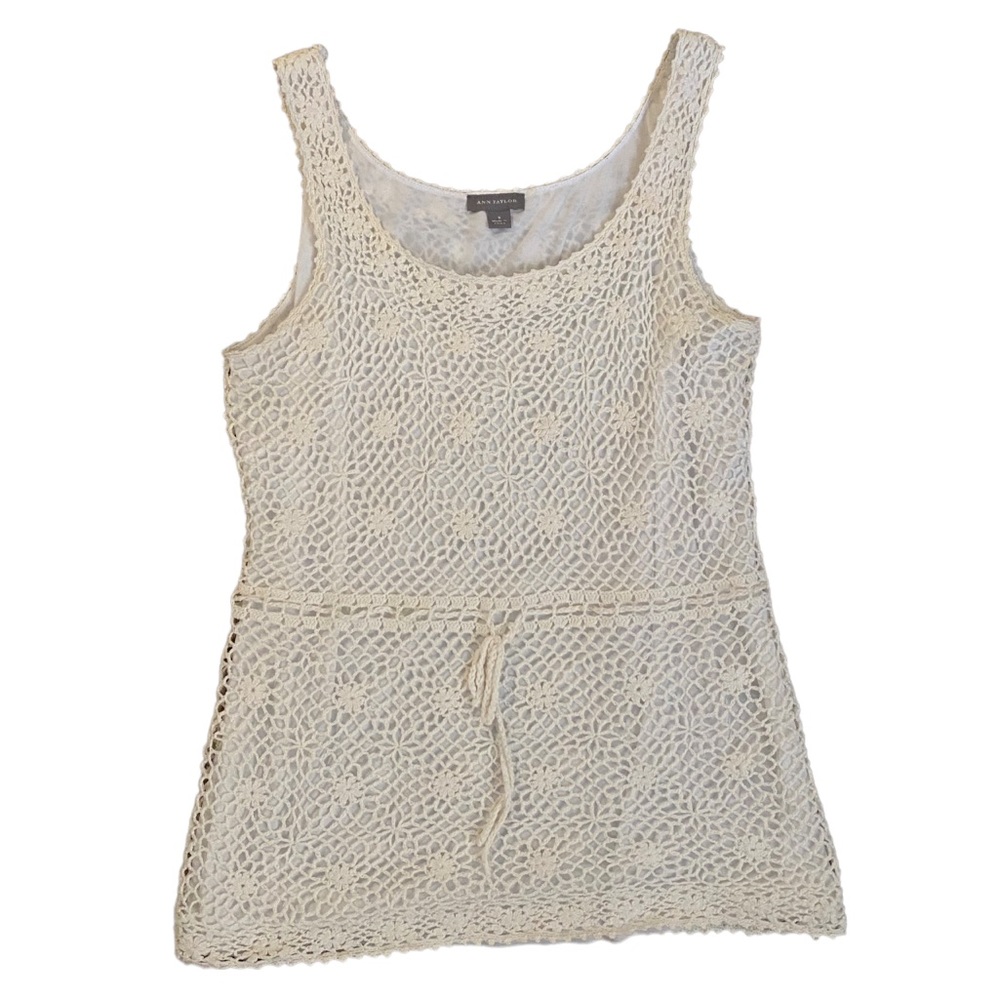 Ann Taylor | Womens Lined White Crochet Tank Top Size S Small